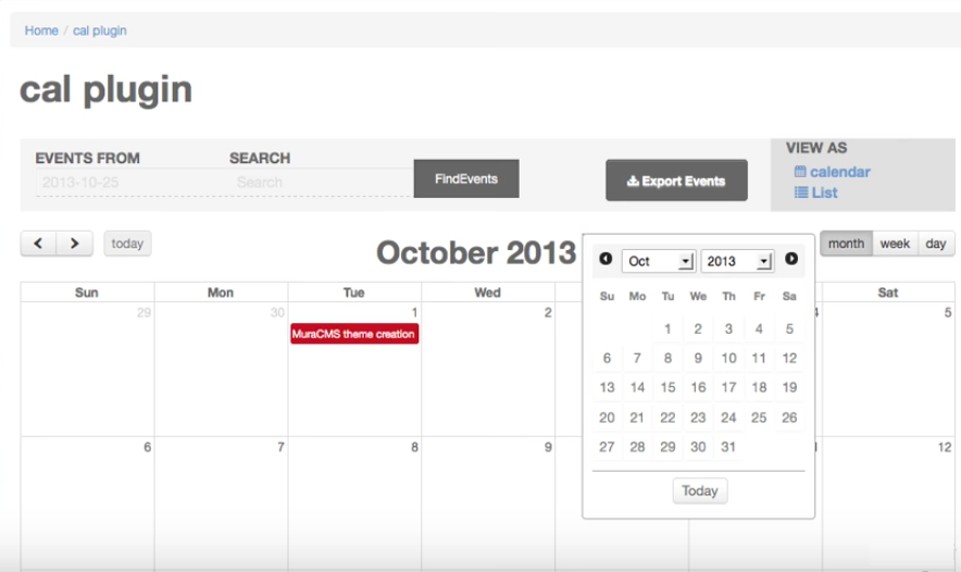 MuraCMS Events Manager Plugin - Full Calendar MuraCMS Events Manager Plugin - Full Calendar